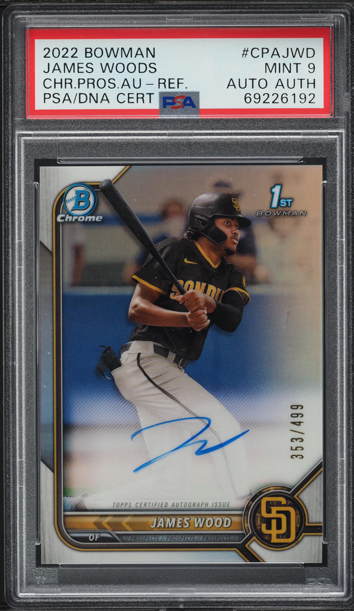 2022 Bowman Chrome Refractor James Wood ROOKIE AUTO /499 #CPA-JWD PSA 9 MINT