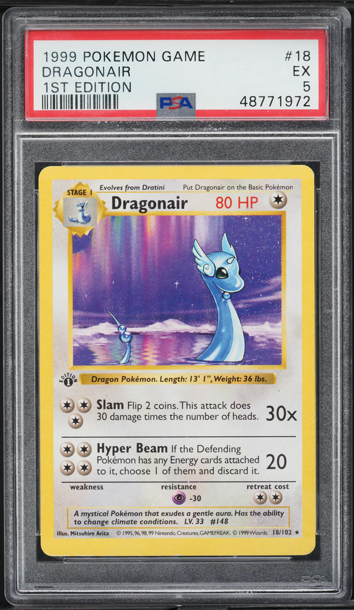 1999 Pokemon Base Set Shadowless 1st Edition Dragonair #18 PSA 5 EX