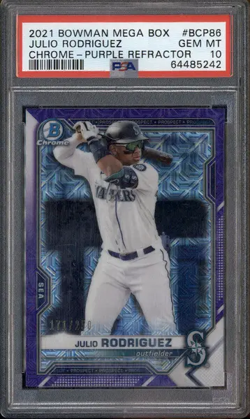 2021 Bowman Chrome Mega Box Purple Refractor #BCP86 Julio Rodriguez /250 PSA 10
