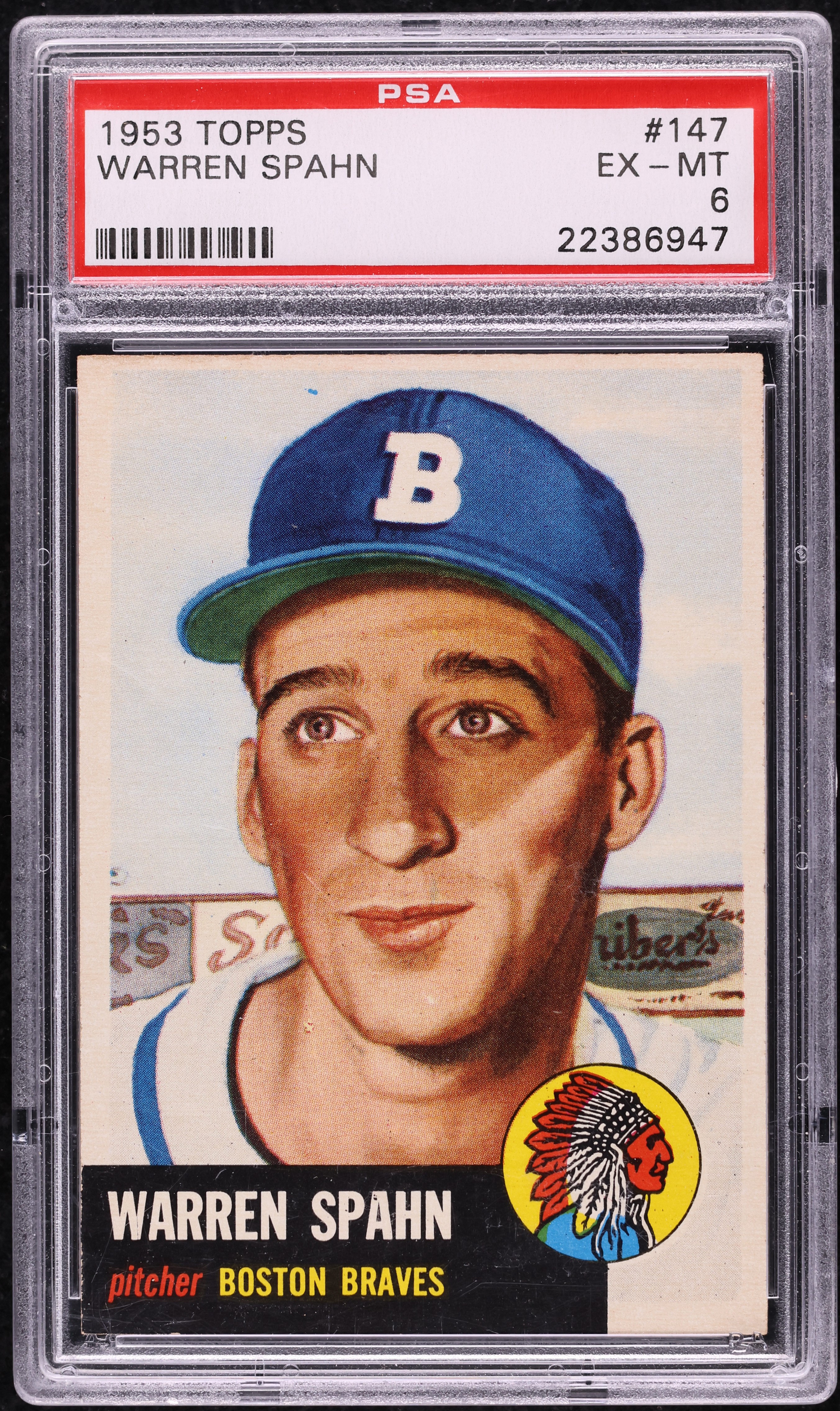 1953 Topps Warren Spahn SHORT PRINT #147 PSA 6 EXMT