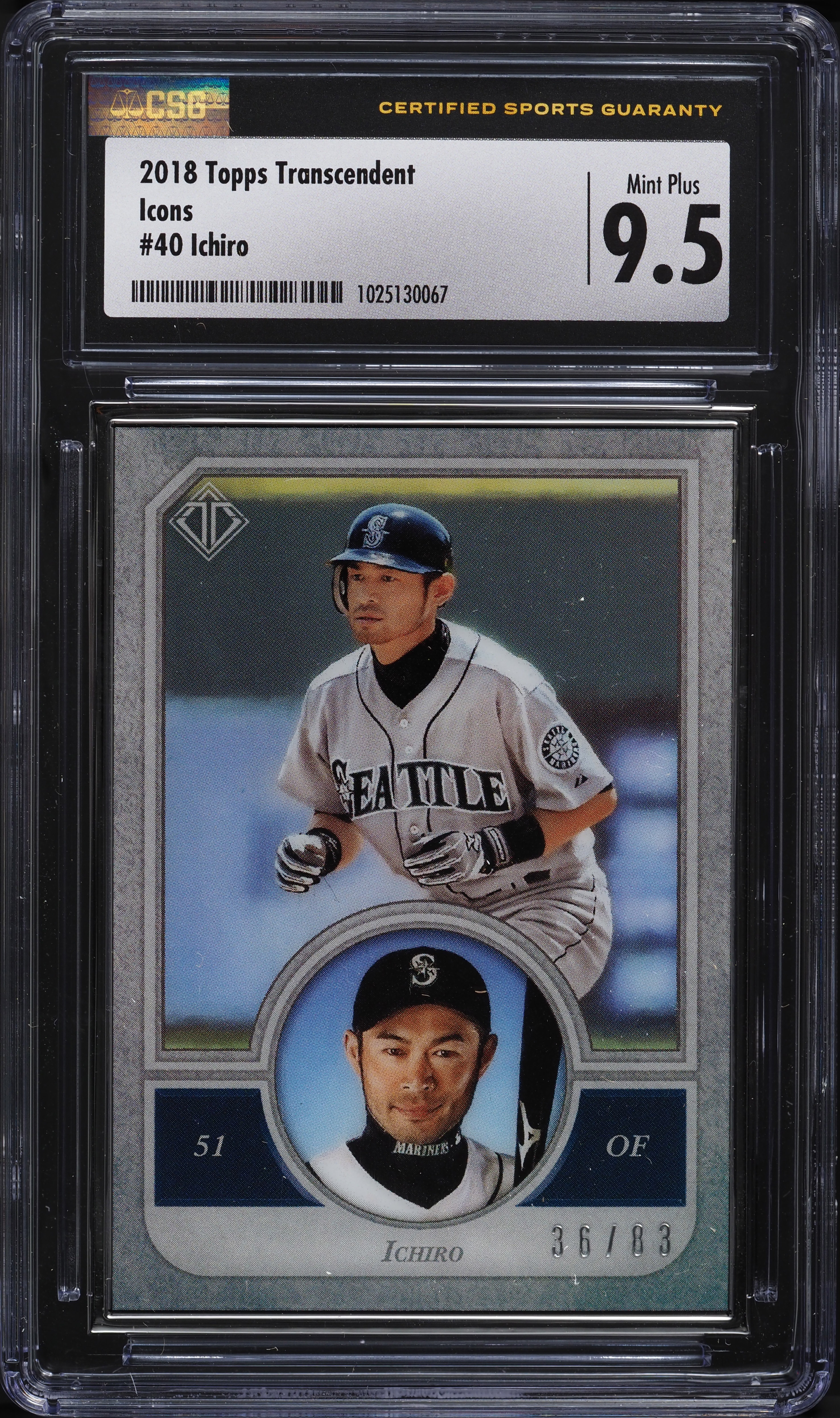 2018 Topps Transcendent Icons Ichiro /83 #40 CSG 9.5 MINT+