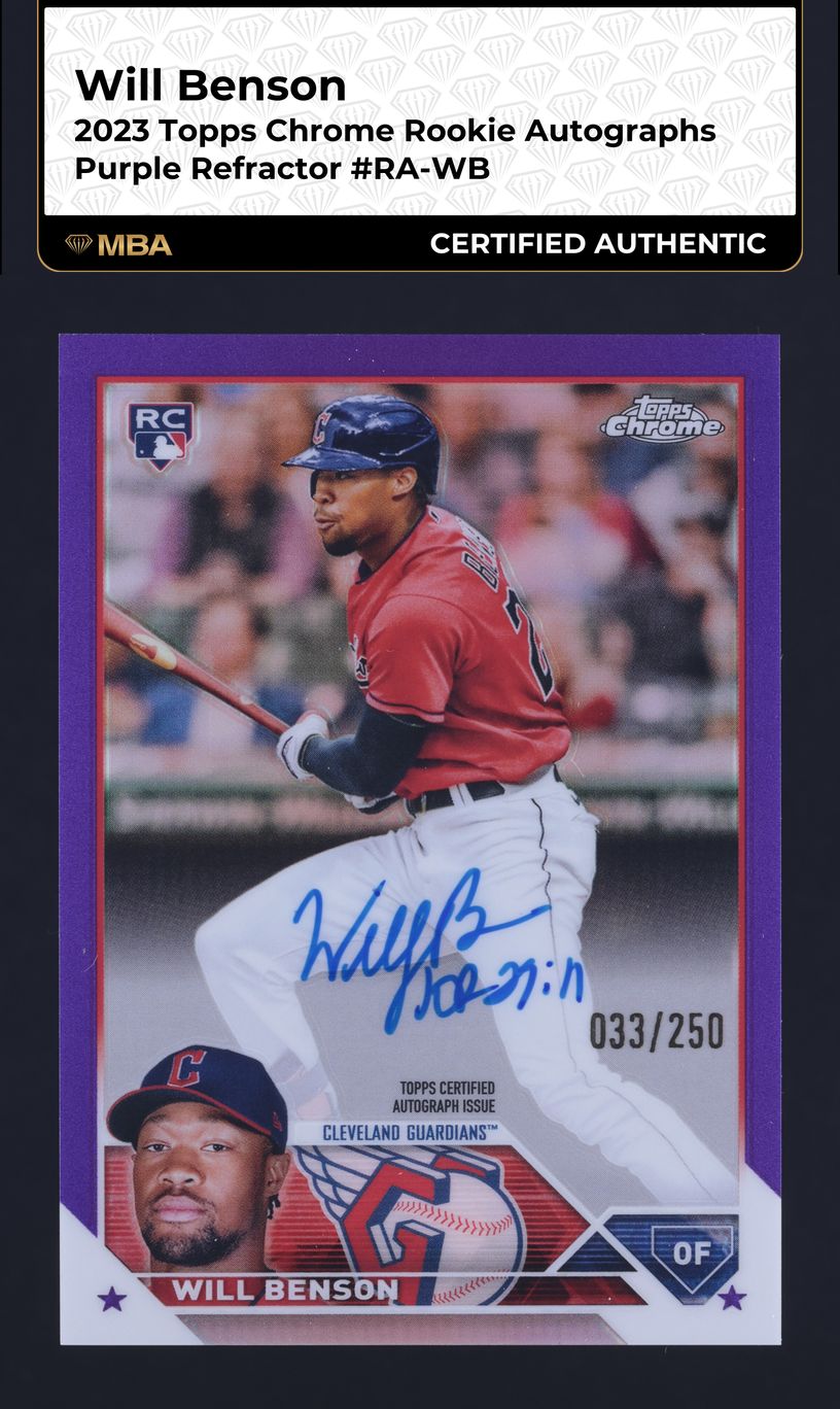 2023 Topps Chrome Purple Refractor Will Benson ROOKIE AUTO /250 #RA-WB MBA AUTH