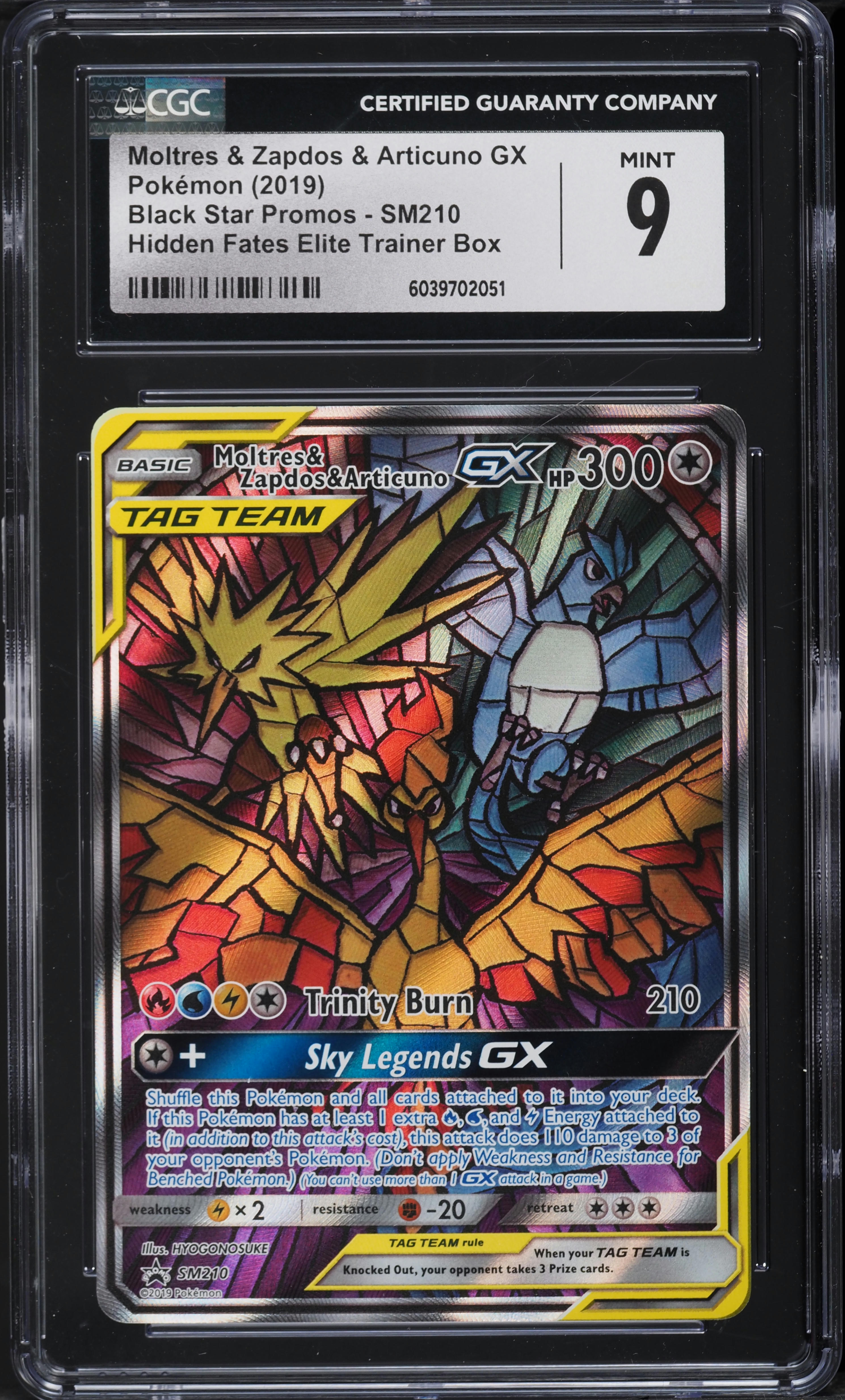 2019 Pokemon SM Promo Hidden Fates Moltres Zapdos Articuno GX #SM210 CGC 9 MINT