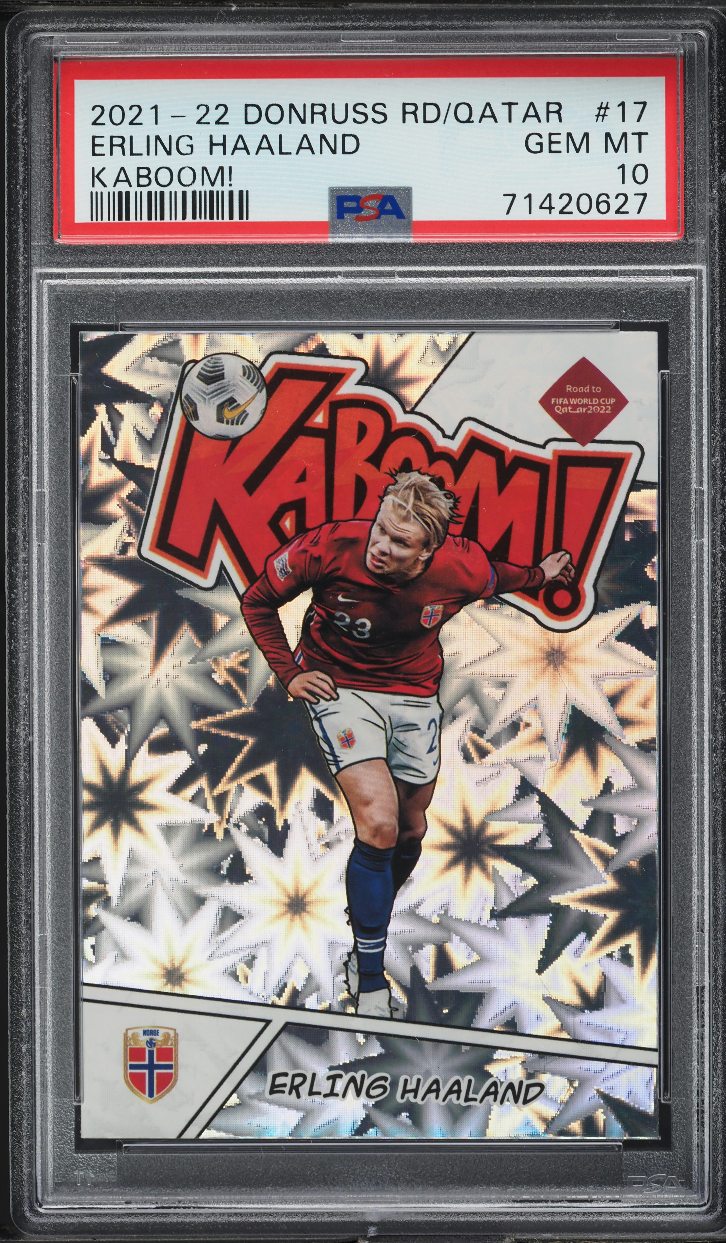 2021 Donruss Road To Qatar Kaboom! Erling Haaland #17 PSA 10 GEM MINT