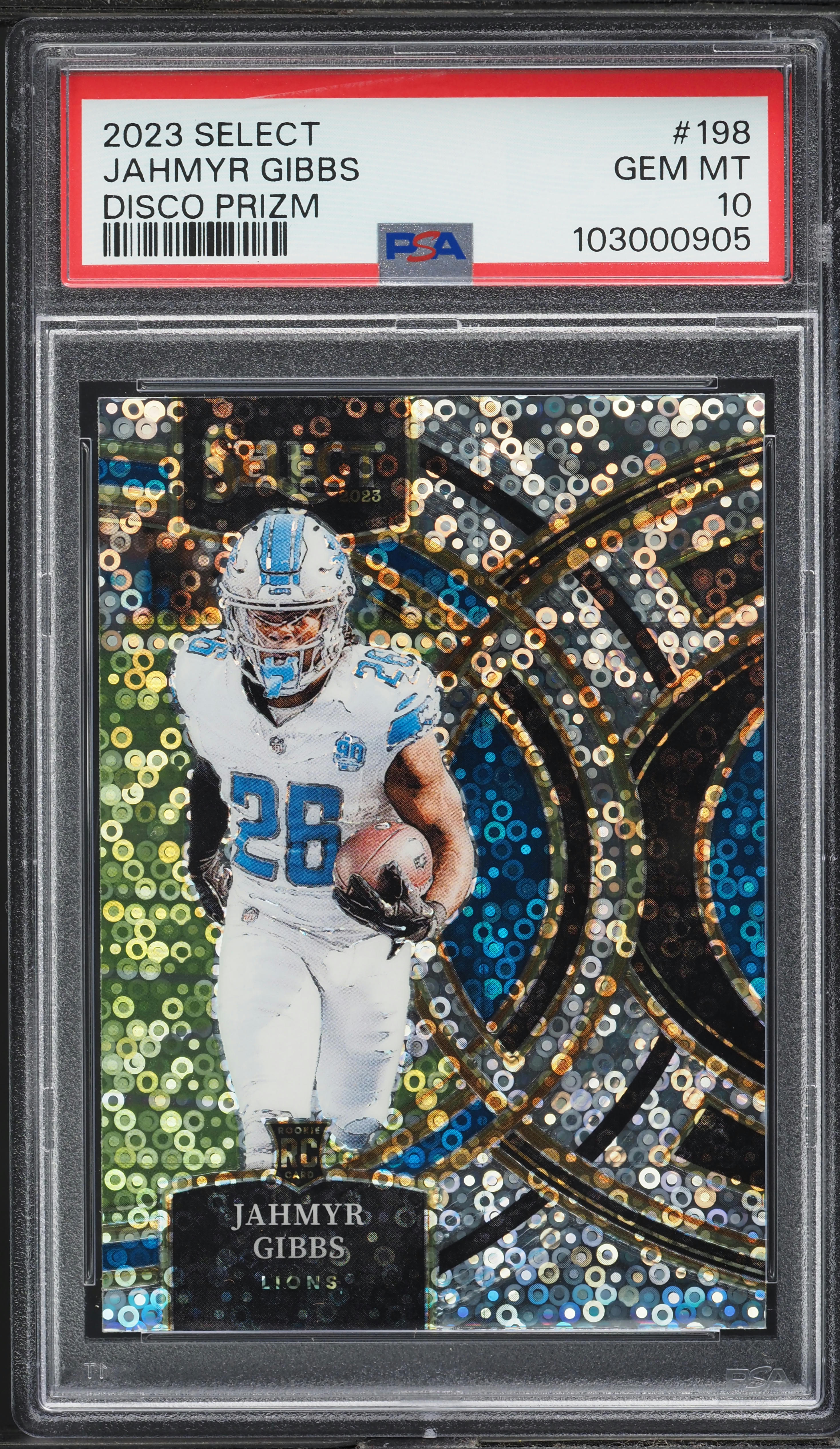 2023 Panini Select Disco Prizm Jahmyr Gibbs ROOKIE #198 PSA 10 GEM MINT
