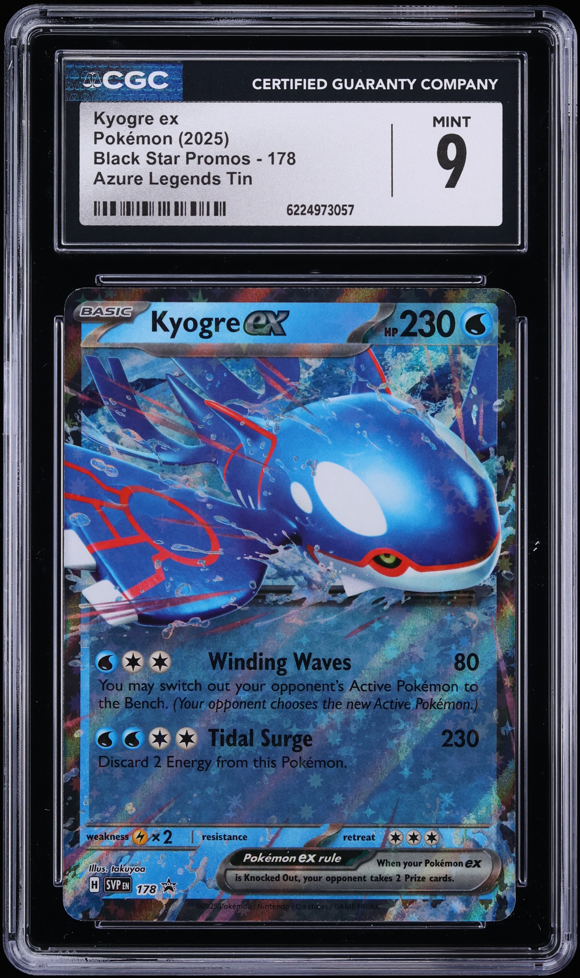 2025 Pokemon Scarlet & Violet Promo Azure Legends Tin Holo Kyogre Ex #178 CGC 9 MINT