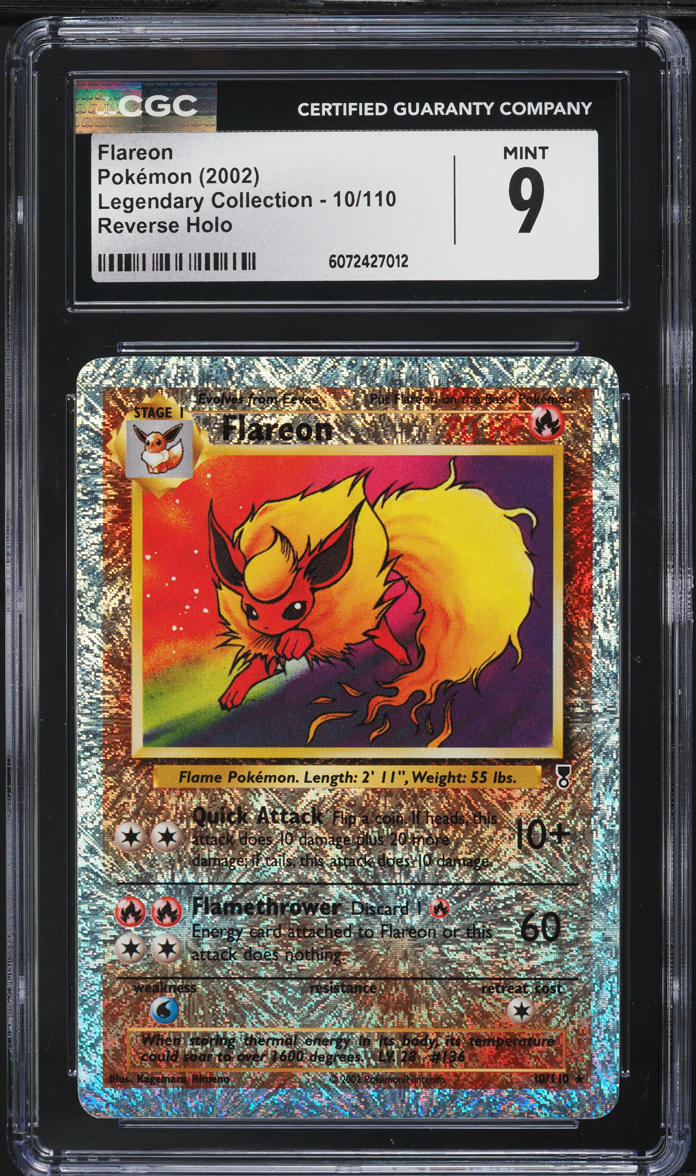 2002 Pokemon Legendary Collection Reverse Holo Flareon #10 CGC 9 MINT