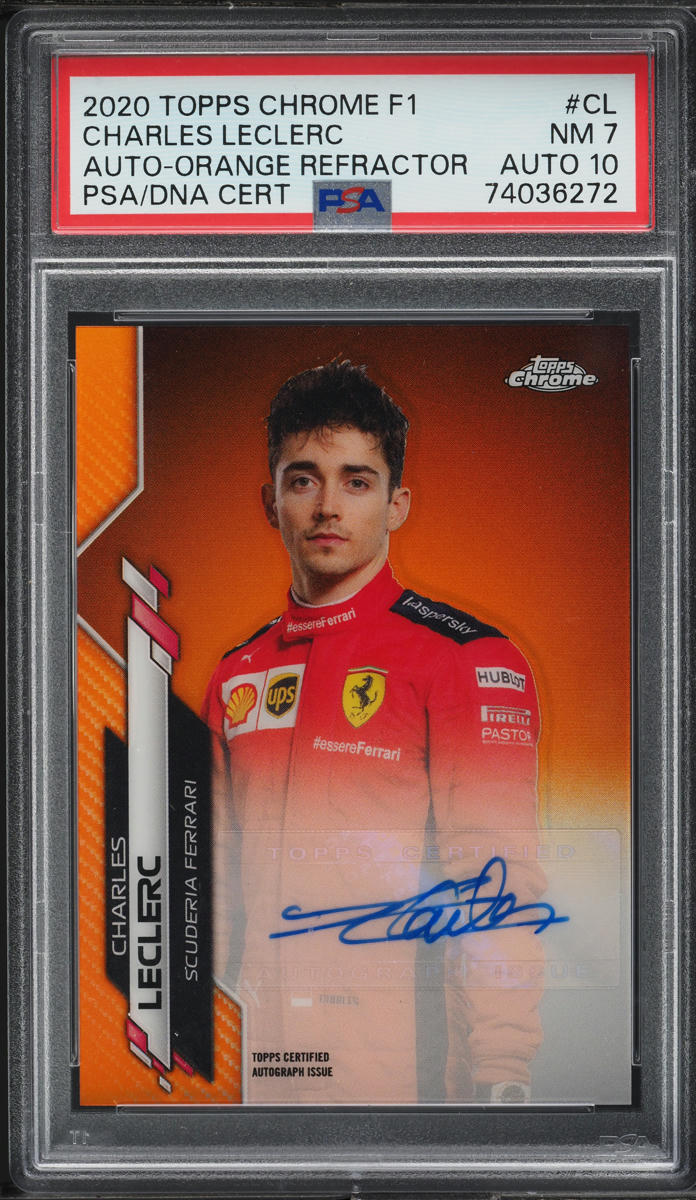 2020 Topps Chrome F1 Orange Refractor Charles Leclerc AUTO DNA 10 /25 PSA 7 NRMT