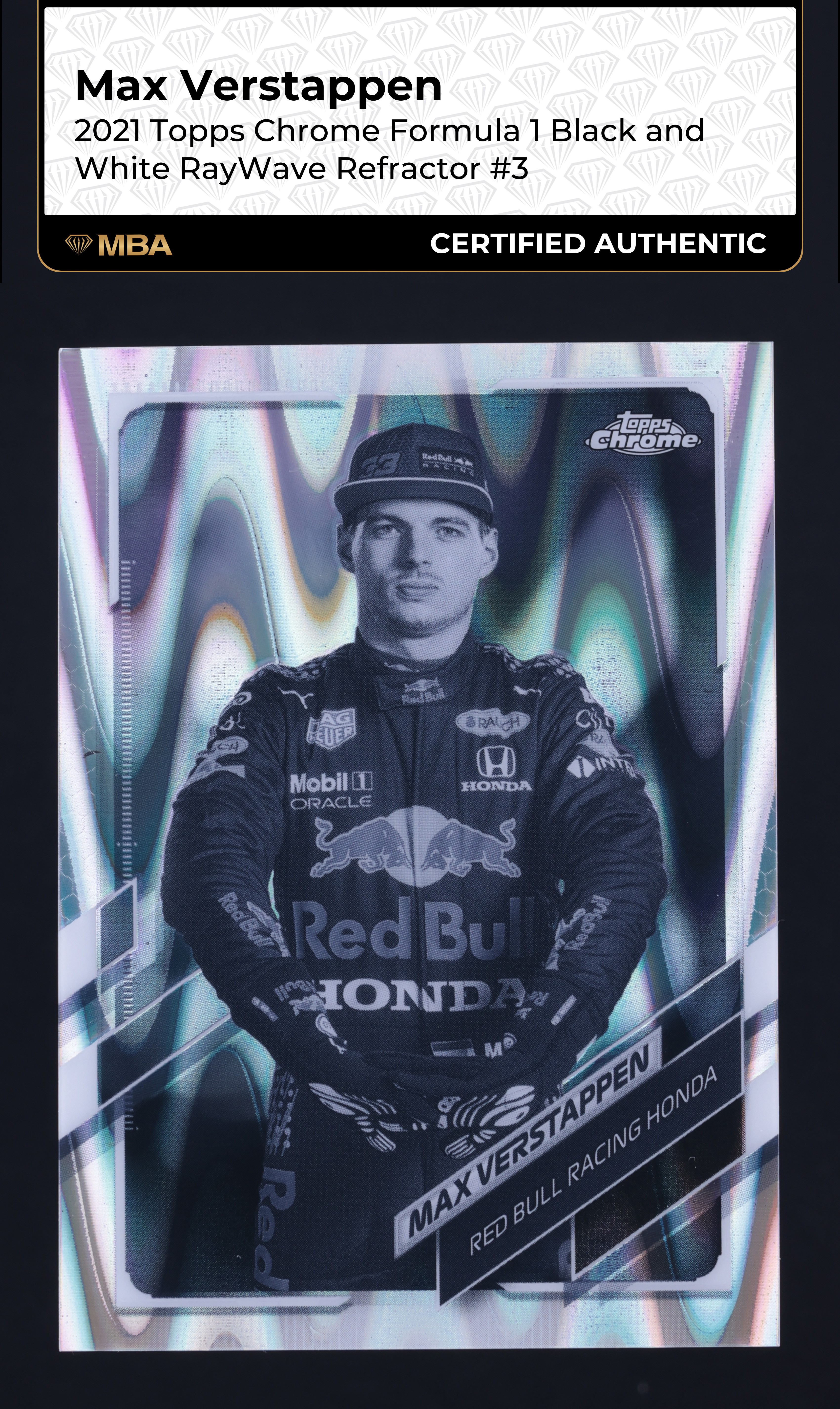 2021 Topps Chrome F1 Black White RayWave Refractor Max Verstappen #3 MBA AUTH