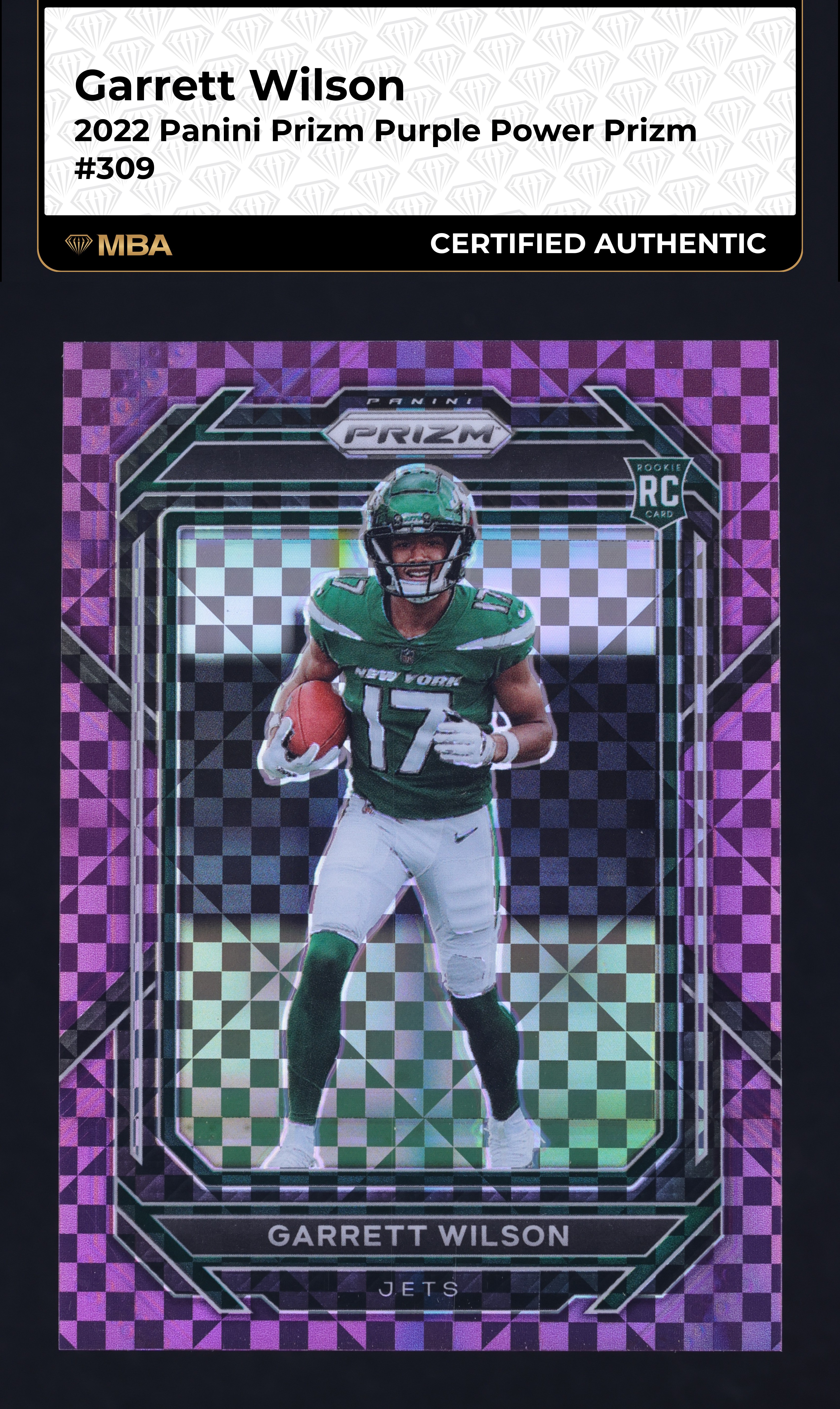 2022 Panini Prizm Purple Power Garrett Wilson ROOKIE /49 #309 MBA AUTH