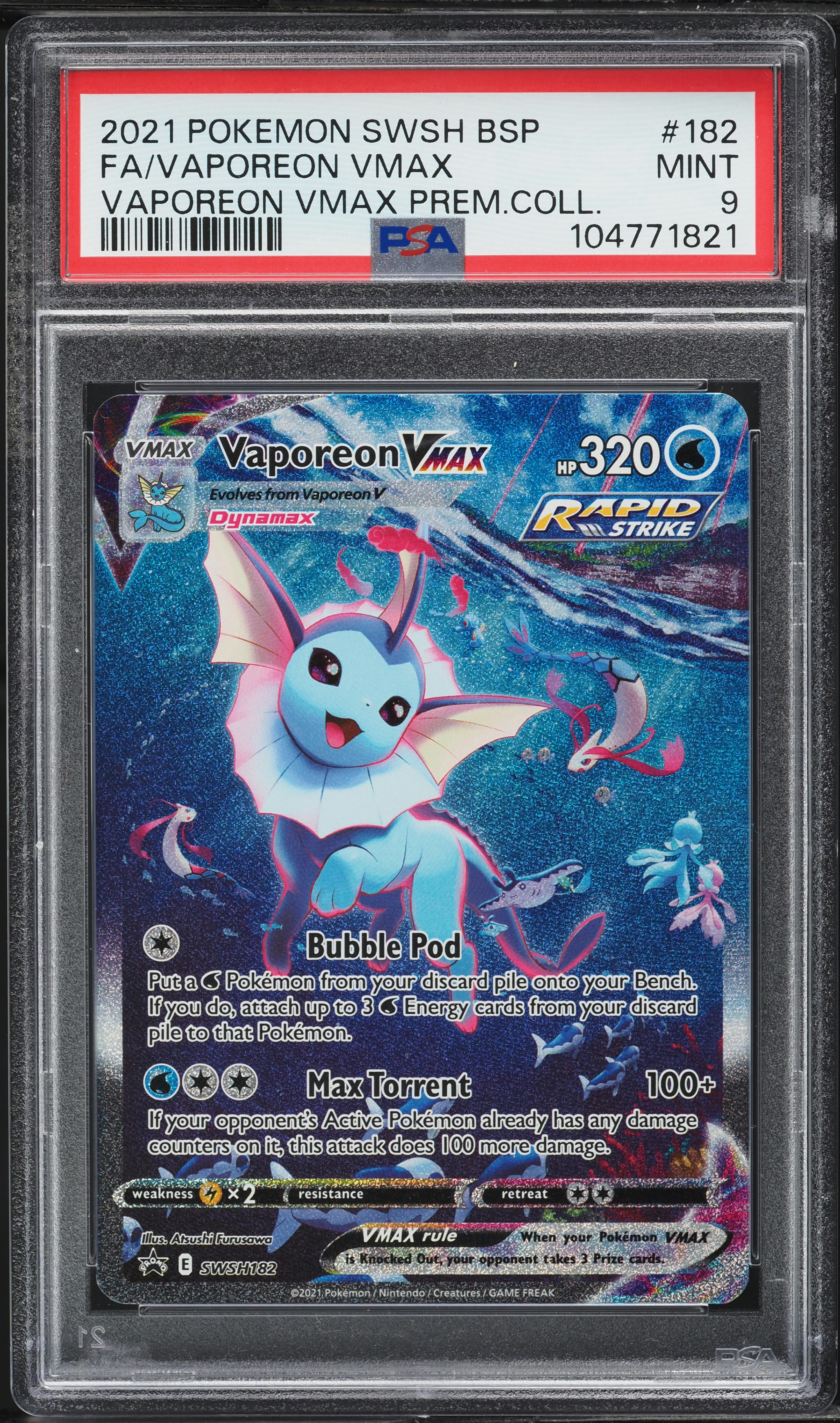 2021 Pokemon SWSH Black Star Promo Premium Collection Vaporeon VMAX #182 PSA 9