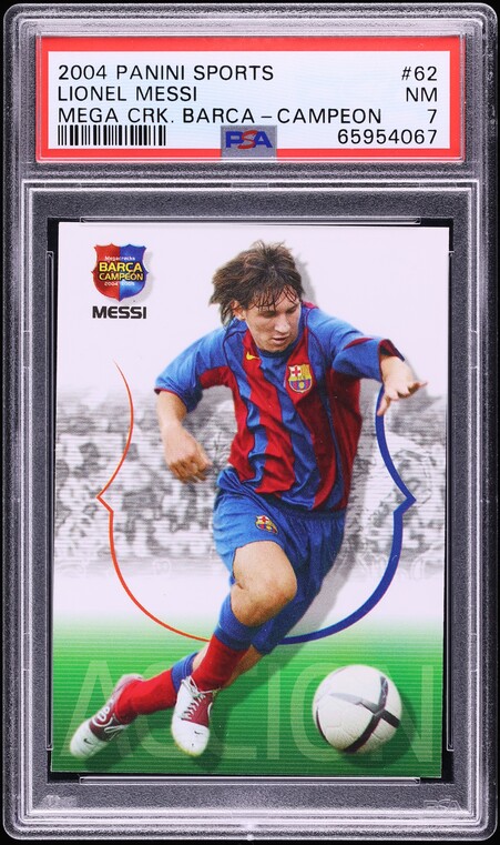 2004 Panini Sports Mega Cracks Barca Campio Lionel Messi ROOKIE #62 PSA 7 NRMT