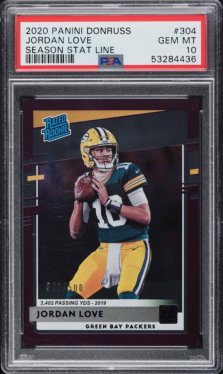 2020 Donruss Season Stat Line Jordan Love ROOKIE /500 #304 PSA 10 GEM MINT