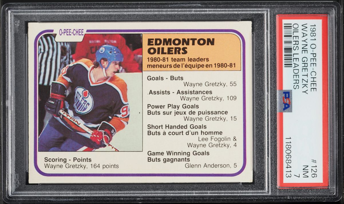 1981 O-Pee-Chee Hockey Wayne Gretzky TEAM LDRS #126 PSA 7 NRMT