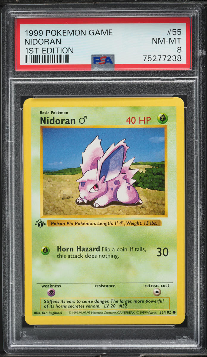 1999 Pokemon Base Set Shadowless 1st Edition Nidoran #55 PSA 8 NM-MT