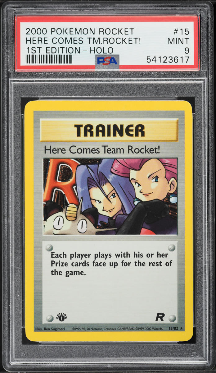 2000 Pokemon Team Rocket 1st Edition Holo Here Comes Team Rocket #15 PSA 9 MINT