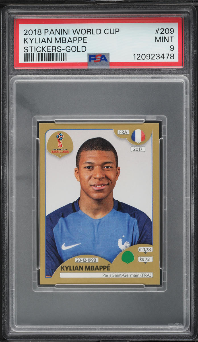 2018 Panini World Cup Stickers Gold Kylian Mbappe ROOKIE #209 PSA 9 MINT