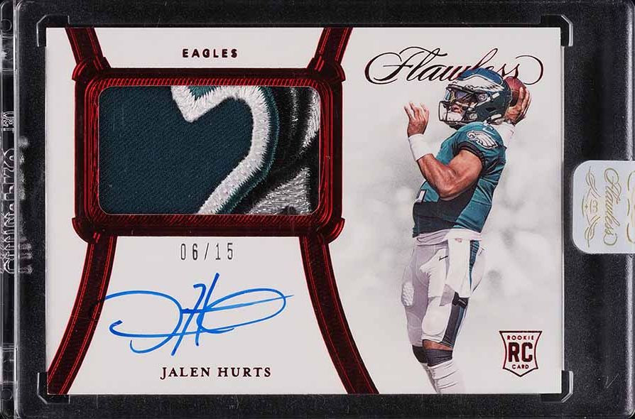 2020 Panini Flawless Ruby Jalen Hurts ROOKIE RC PATCH AUTO /15 #RPA-JHU