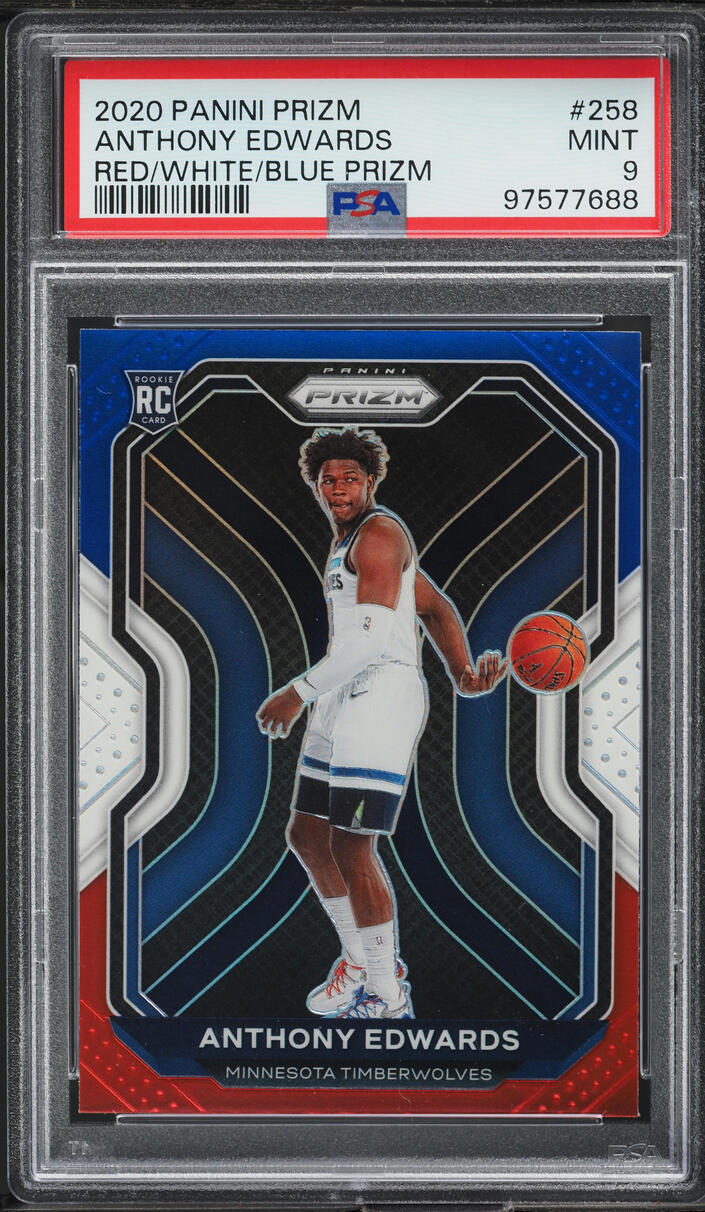 2020 Panini Prizm Red White Blue Anthony Edwards ROOKIE #258 PSA 9 MINT