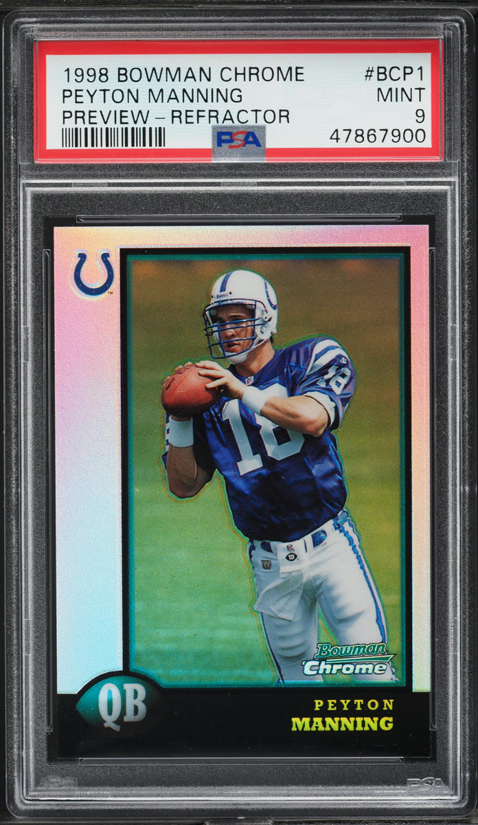1998 Bowman Chrome Preview Refractor Peyton Manning ROOKIE #BCP1 PSA 9 MINT