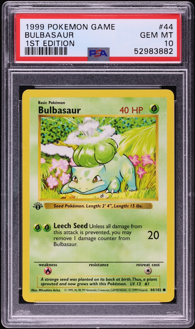 1995 bulbasaur pokemon card Base Set Common #44 you may search your deck for a Trainer card 1999 Pokemon Game Bulbasaur 1st