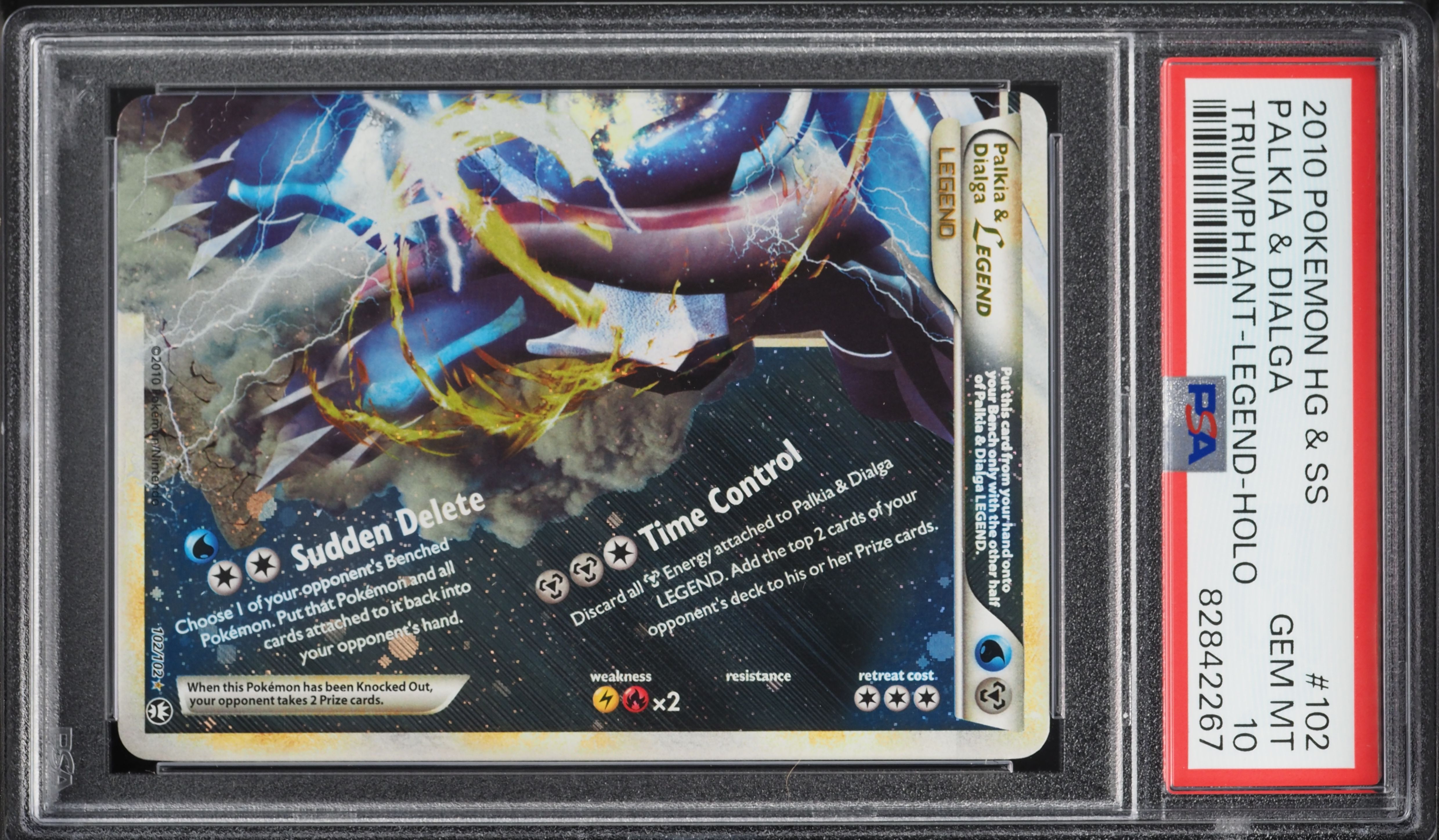 2010 Pokemon HeartGold & SoulSilver Triumphant Holo Palkia & Dialga Legend #102 PSA 10 GEM MINT