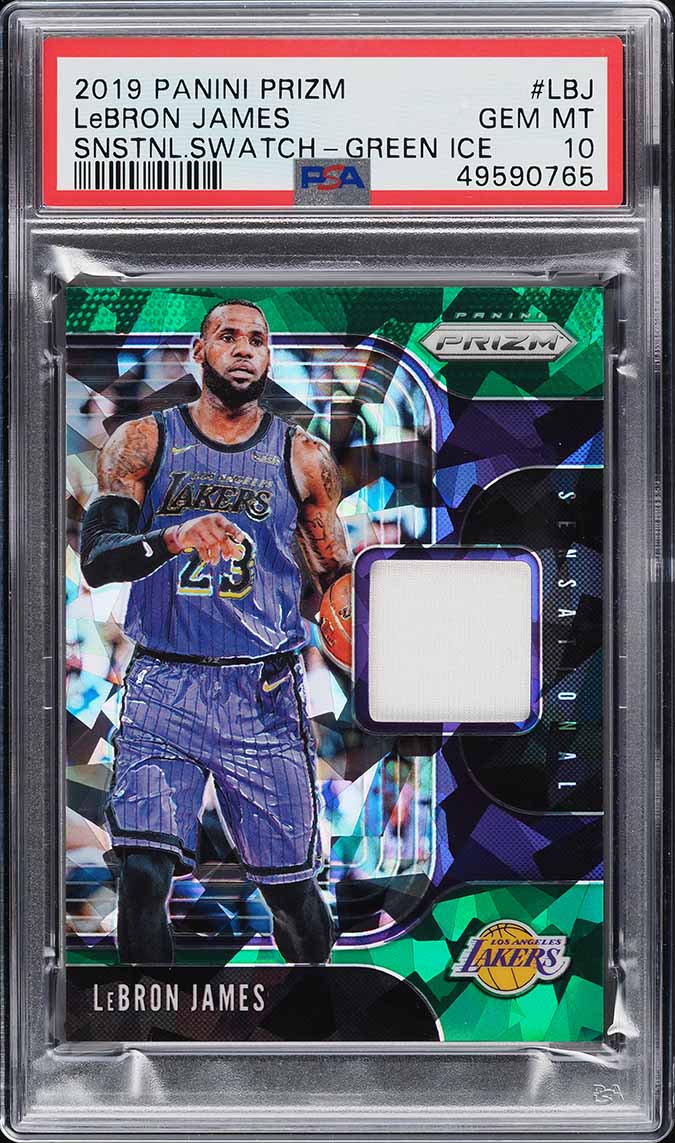 2019 Panini Prizm Sensational Swatches Green Ice LeBron James PATCH /56 PSA 10