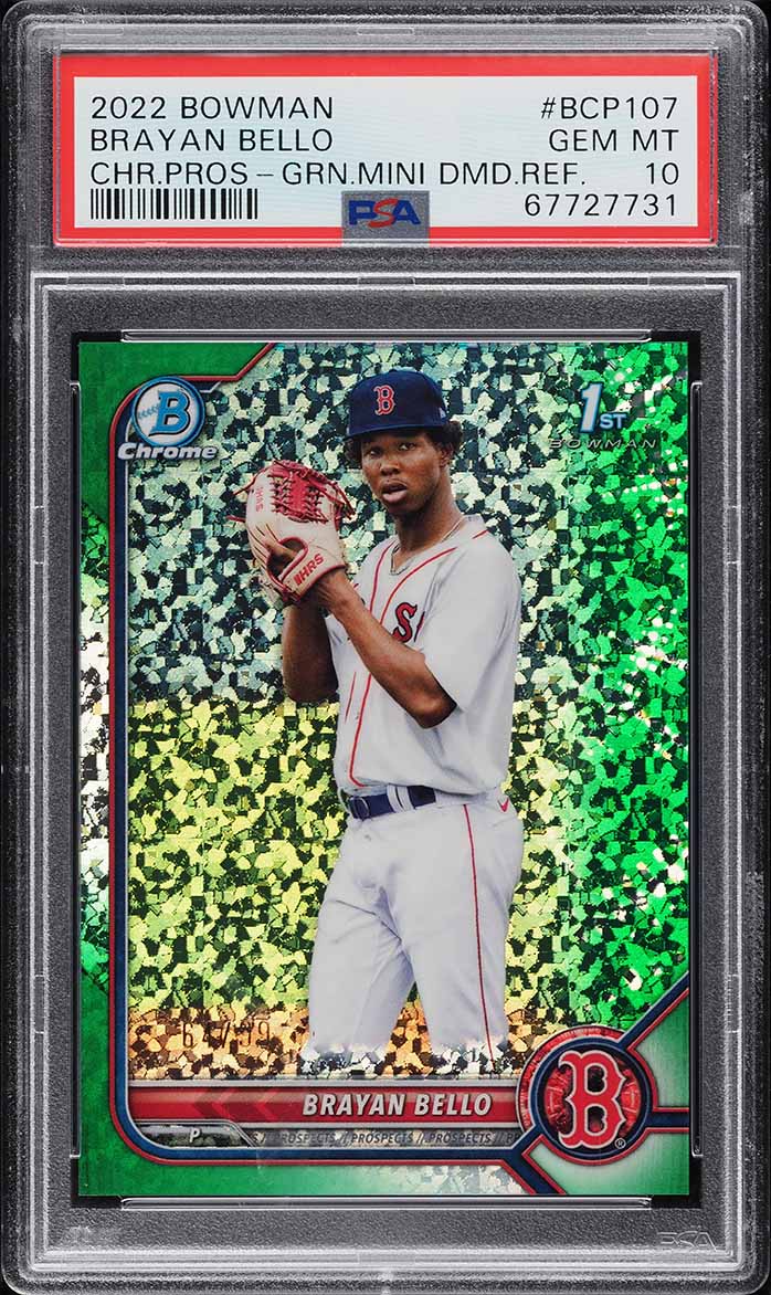 2022 Bowman Chrome Green Mini Diamond Brayan Bello PROSPECT /99 #BCP107 PSA 10 GEM
