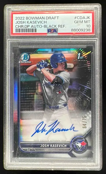 2022 Bowman Draft Chrome Black #CDA-JK Josh Kasevich RC Auto /75 PSA 10