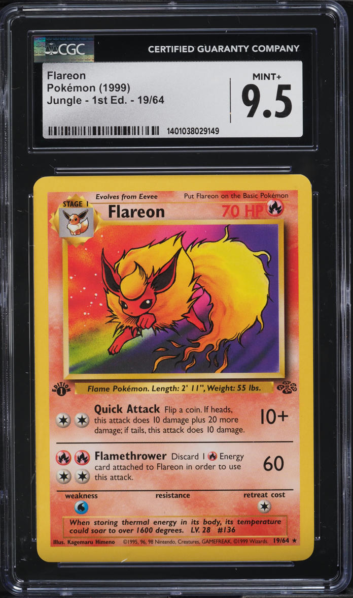 1999 Pokemon Jungle 1st Edition Flareon #19 CGC 9.5 MINT+
