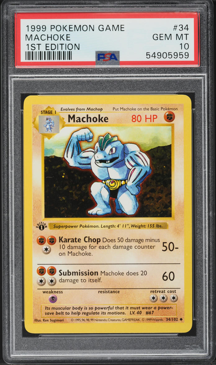 1999 Pokemon Base Set Shadowless 1st Edition Machoke #34 PSA 10 GEM MINT
