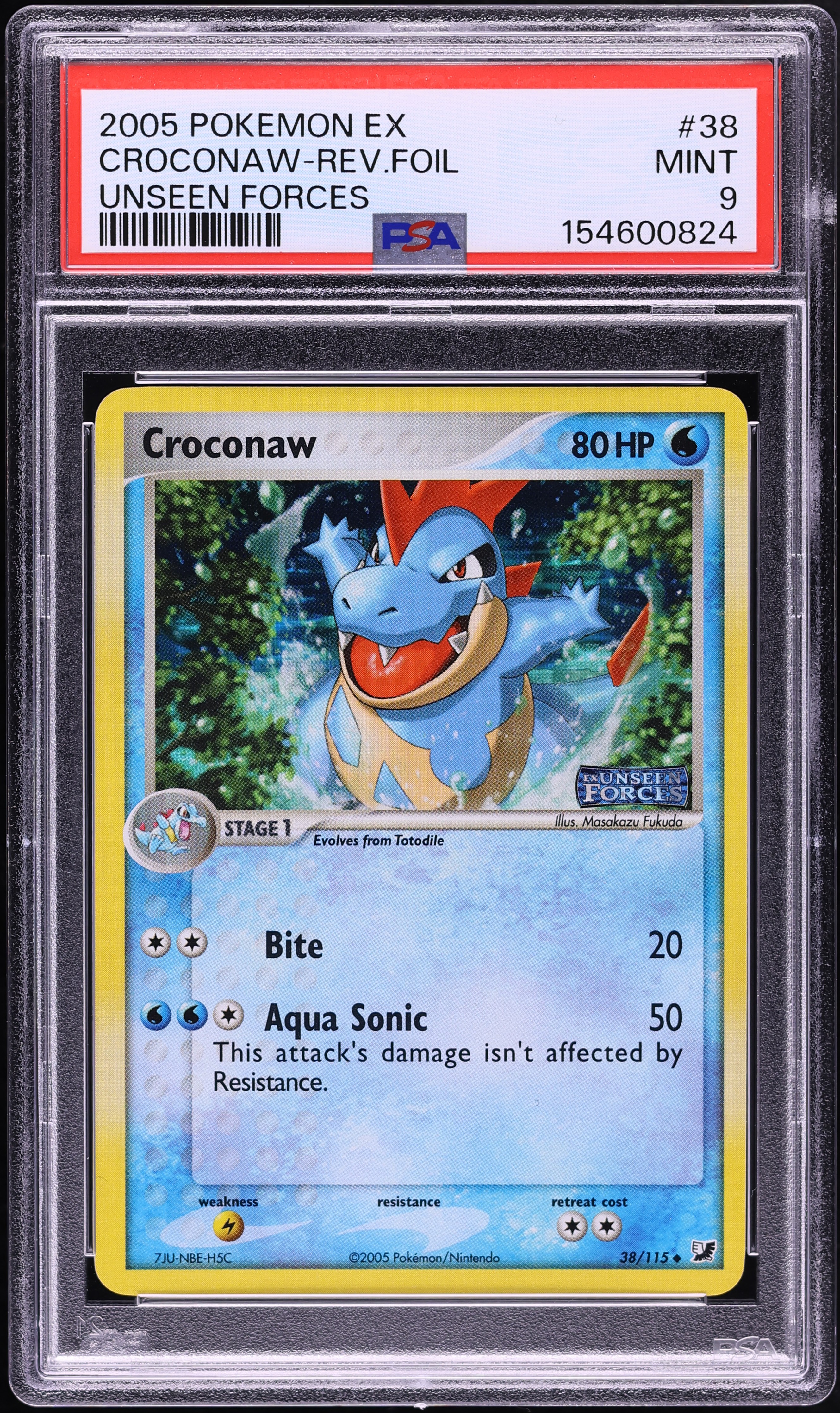 2005 Pokemon EX Unseen Forces Reverse Holo Croconaw #38 PSA 9 MINT