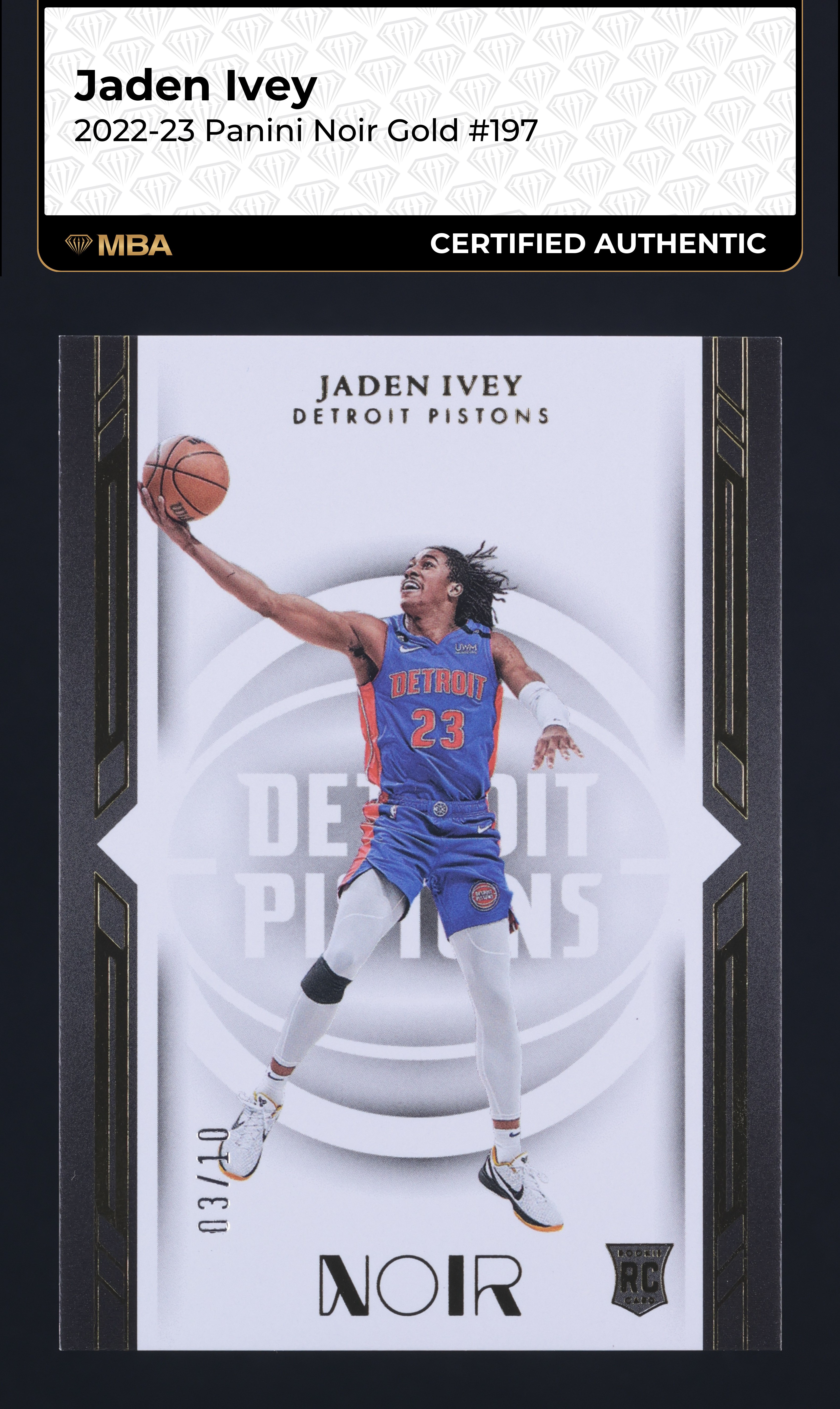 2022 Panini Noir Gold Jaden Ivey ROOKIE /10 #197 MBA AUTH