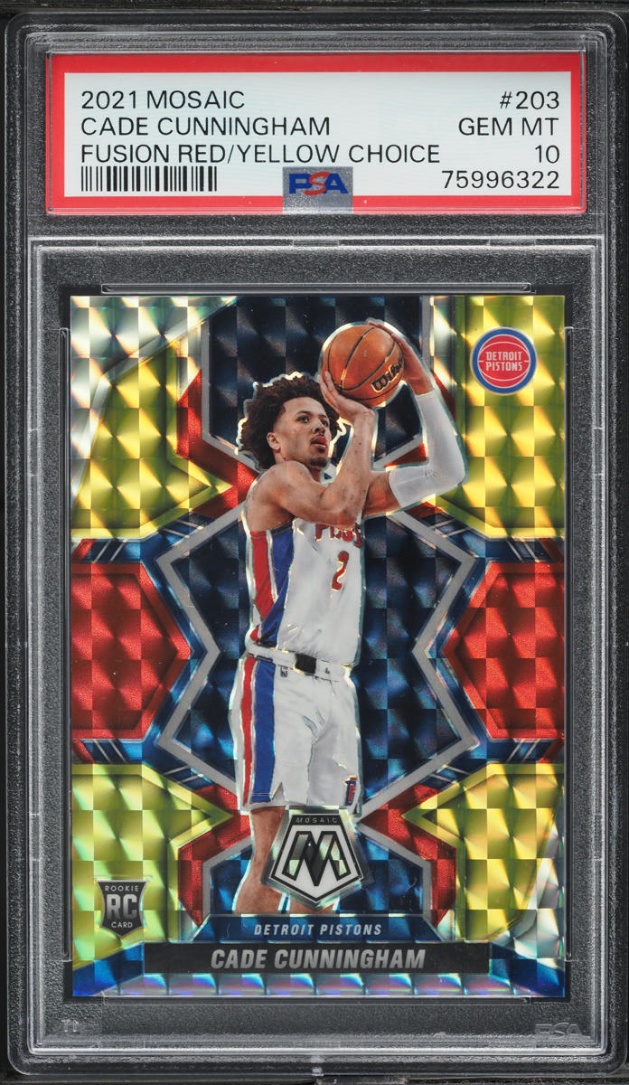 2021 Panini Mosaic Choice Red Yellow Fusion Cade Cunningham RC /88 #203 PSA 10