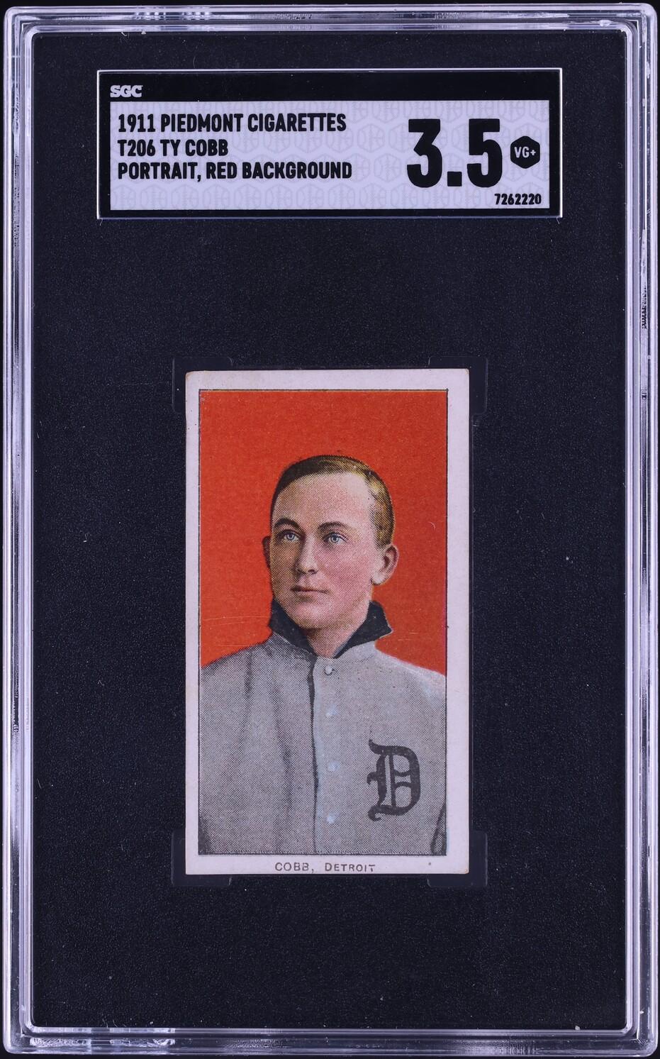 1909-11 T206 Ty Cobb PORTRAIT, RED BACKGROUND, PIEDMONT SGC 3.5 VG+
