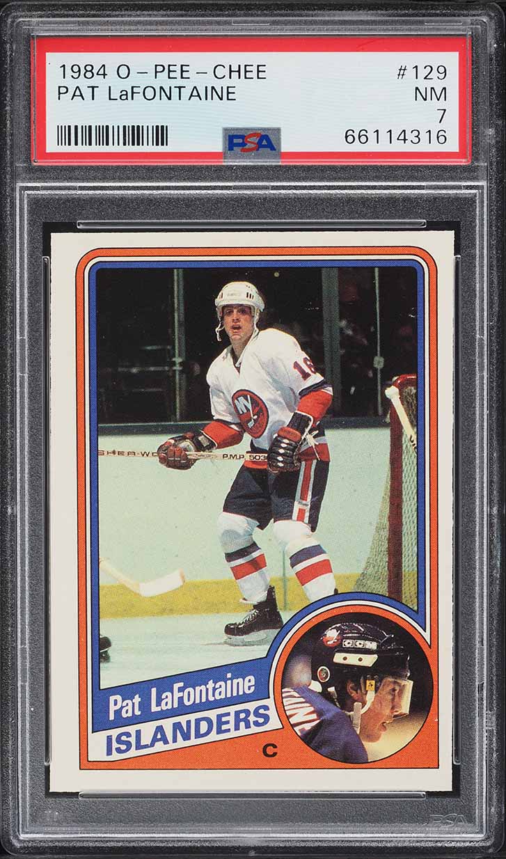 1984 O-Pee-Chee Hockey Pat LaFontaine ROOKIE #129 PSA 7 NRMT