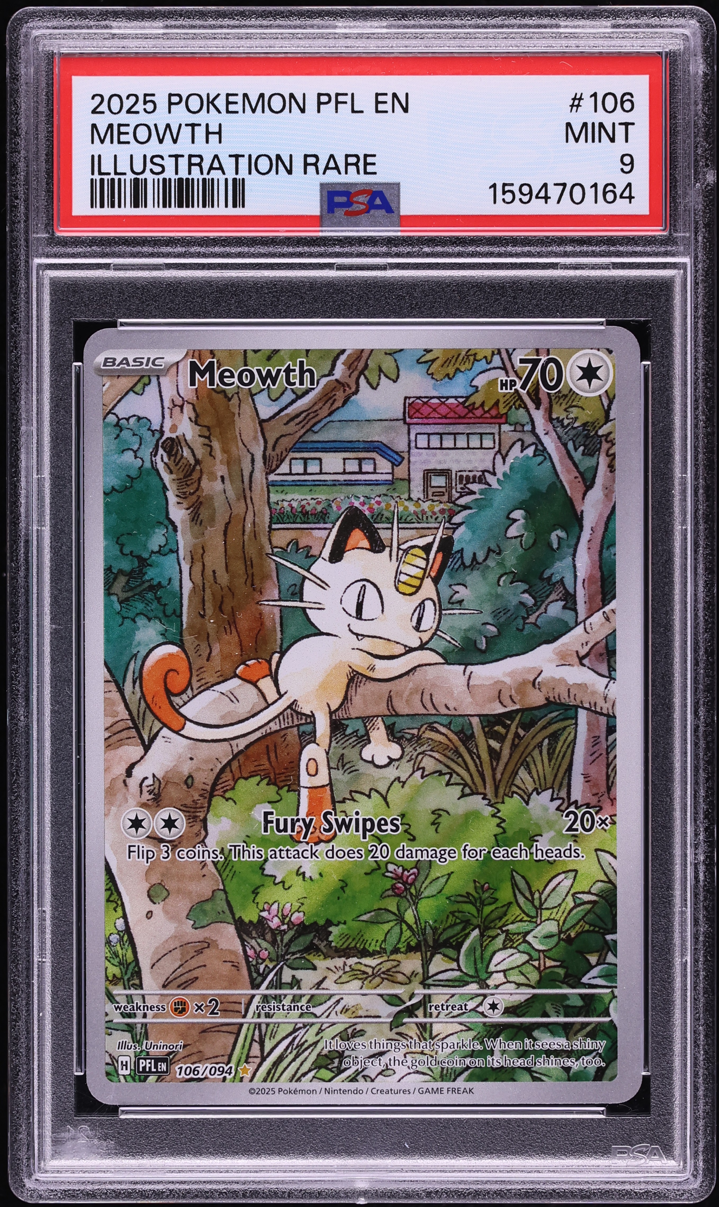 2025 Pokemon Mega Evolution Phantasmal Flames IR Meowth #106 PSA 9 MINT