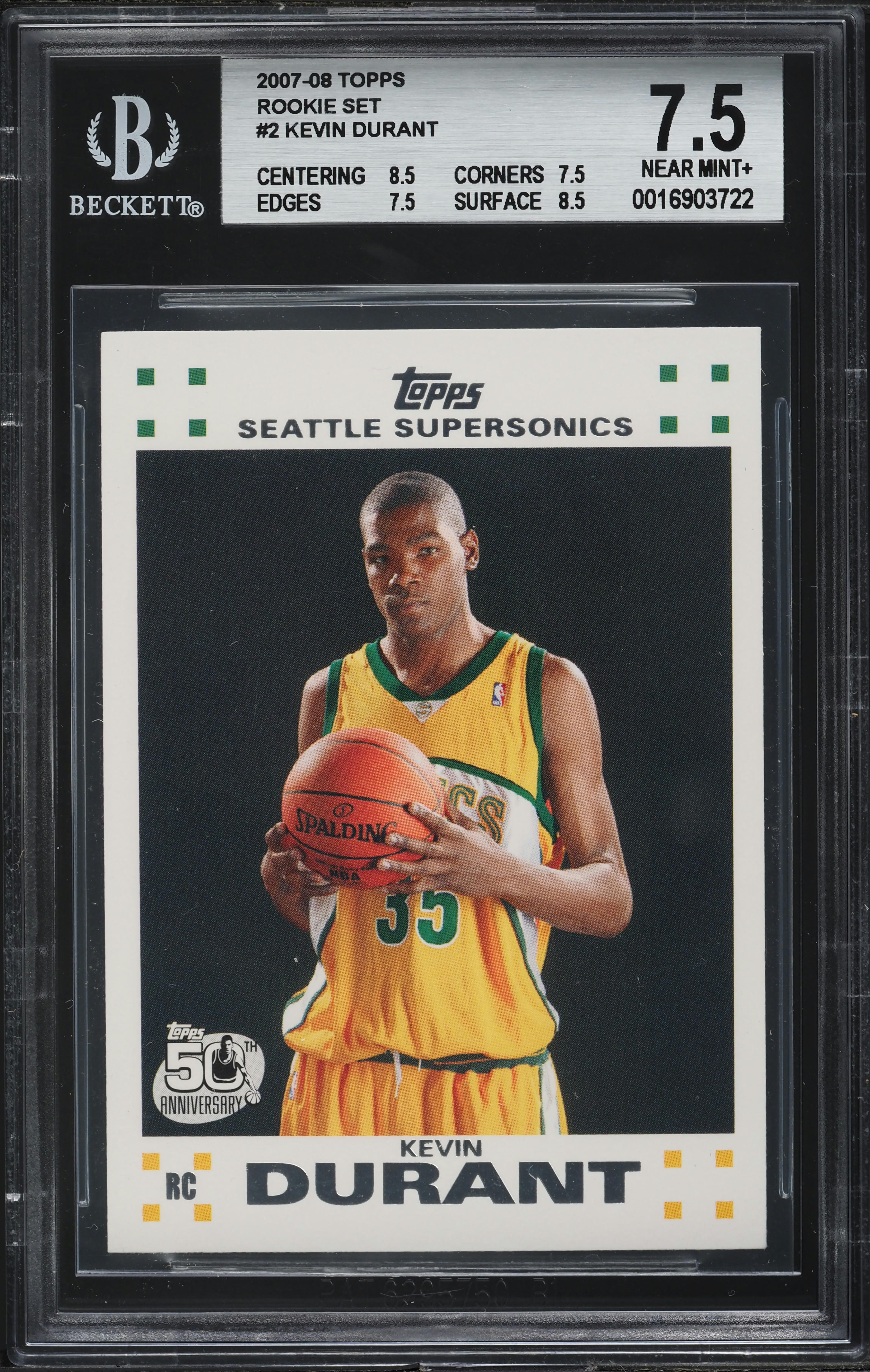 2007 Topps Basketball Kevin Durant ROOKIE #2 BGS 7.5 NRMT+