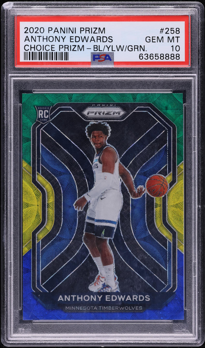 2020 Panini Prizm Choice Blue Yellow Green Anthony Edwards ROOKIE #258 PSA 10