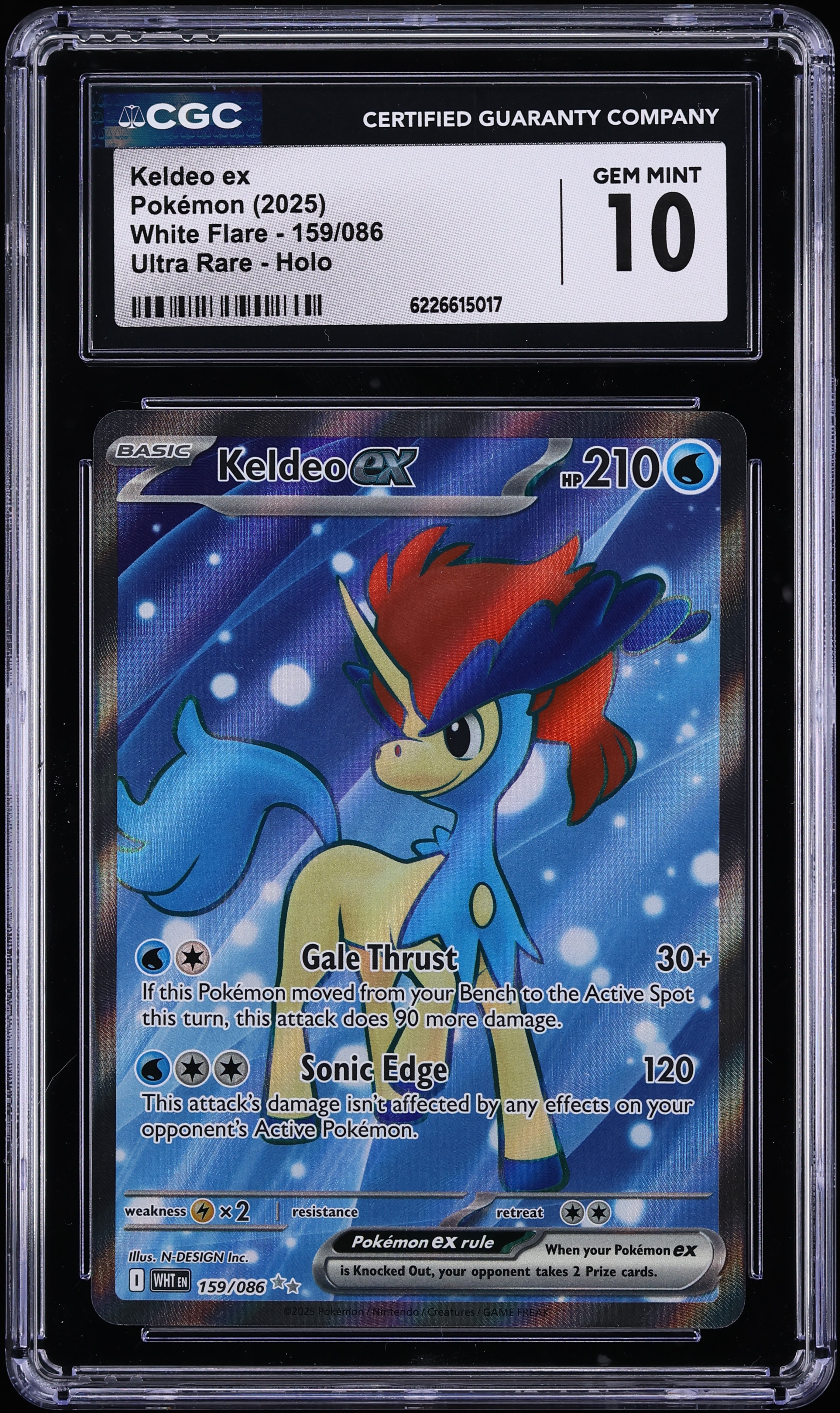 2025 Pokemon Scarlet & Violet White Flare Full Art Keldeo Ex #159 CGC 10 GEM MINT