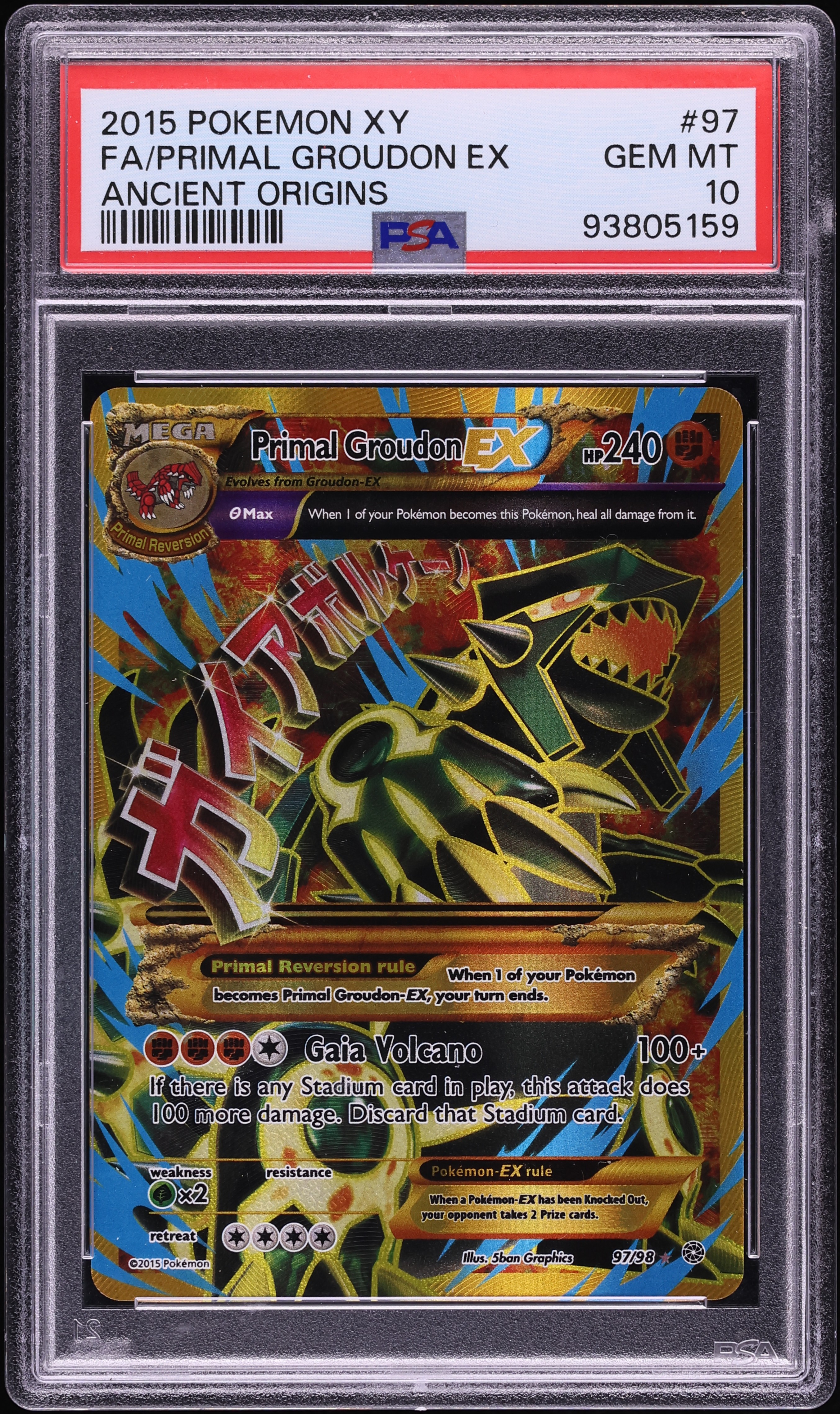 2015 Pokemon XY Ancient Origins Gold Rare Primal Groudon Ex #97 PSA 10 GEM MINT