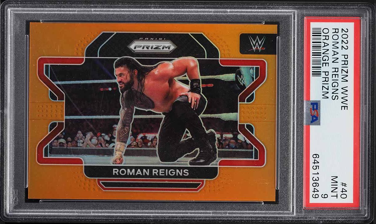 2022 Panini Prizm WWE Orange Prizms Roman Reigns /99 #40 PSA 9 MINT