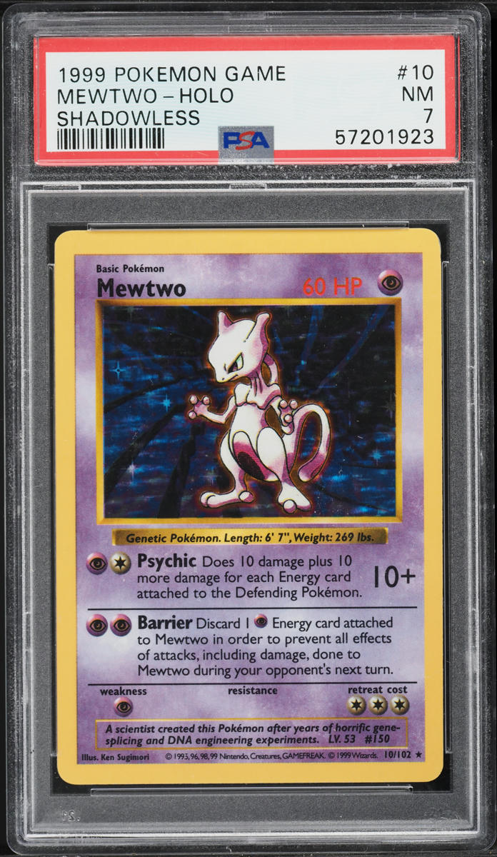 1999 Pokemon Base Set Shadowless Holo Mewtwo #10 PSA 7 NRMT
