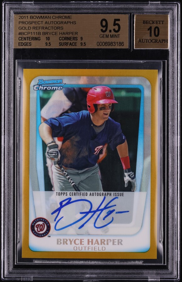 2011 Bowman Chrome Gold Refractor Bryce Harper ROOKIE AUTO /50 BGS 9.5 GEM MINT