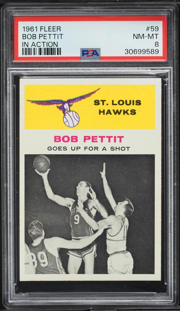 1961 Fleer Basketball Bob Pettit IN ACTION #59 PSA 8 NM-MT