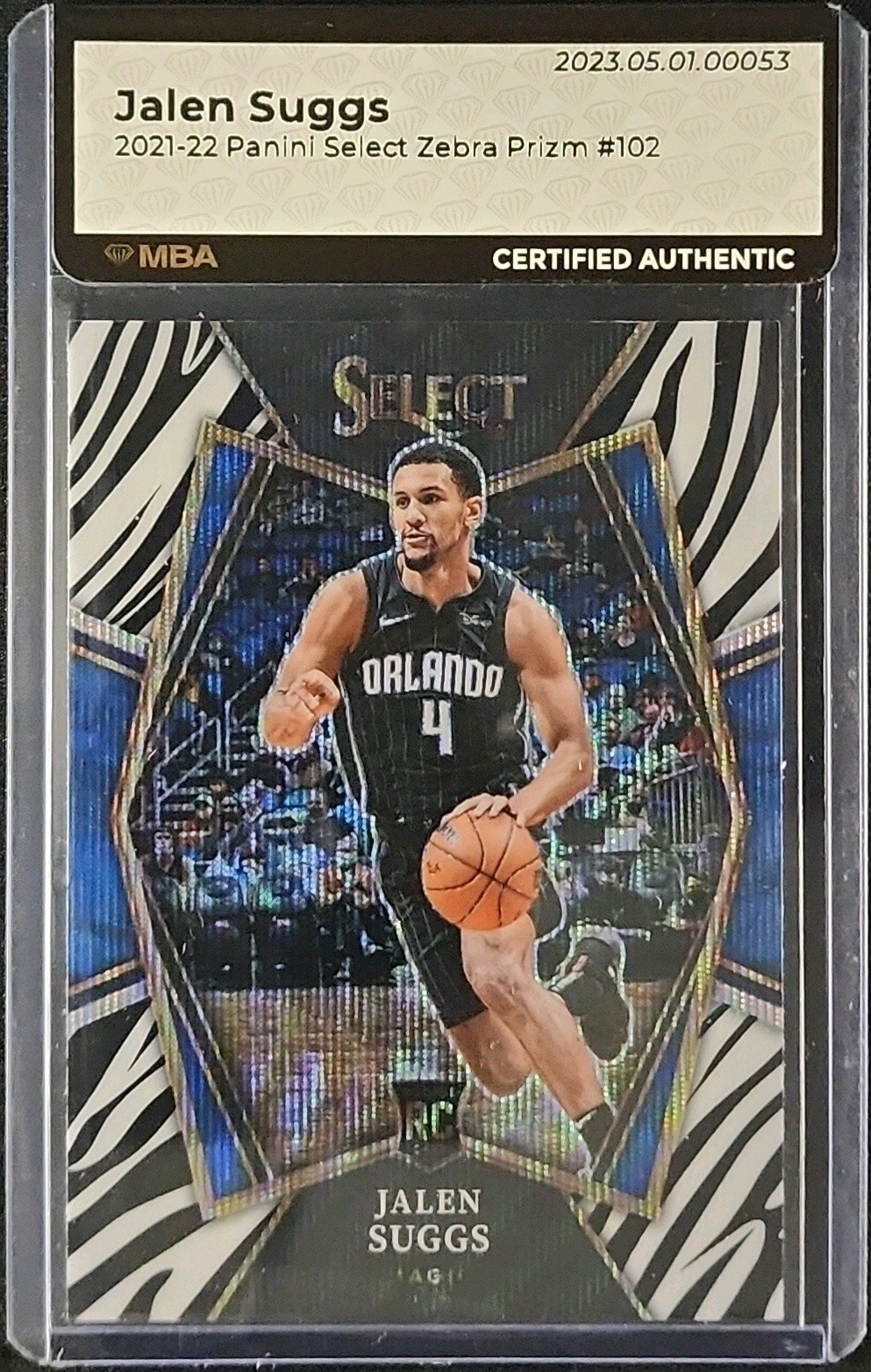 2021 Select Premier Level Zebra Prizm Jalen Suggs ROOKIE #102 MBA AUTH