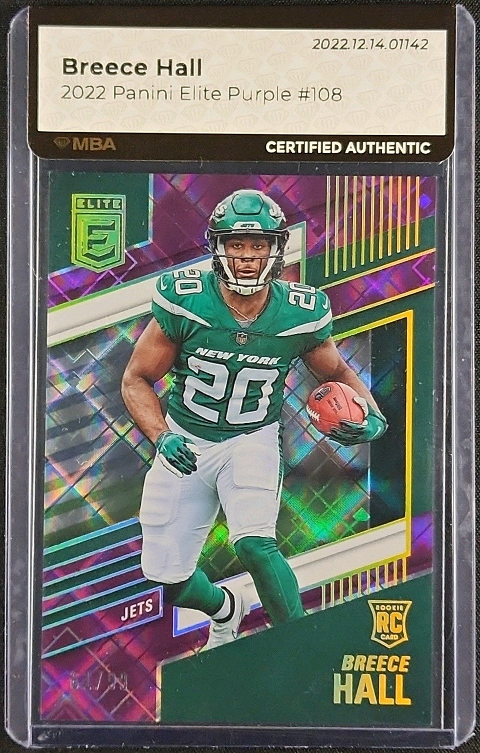 2022 Donruss Elite Purple Breece Hall ROOKIE /99 #108 MBA AUTH