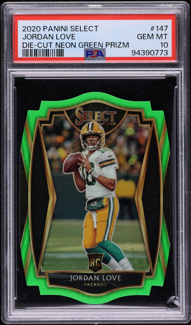 2020 Select Premier Level Neon Green Prizm Die-Cut Jordan Love RC #147 PSA 10