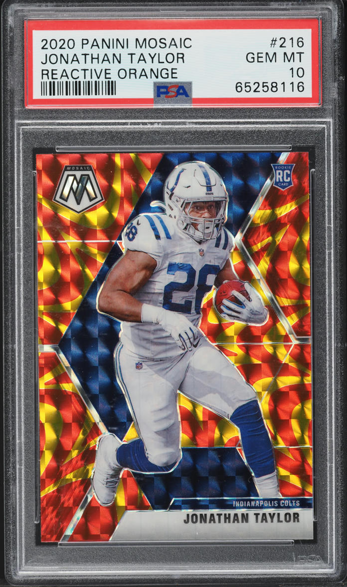 2020 Panini Mosaic Reactive Orange Jonathan Taylor ROOKIE #216 PSA 10 GEM MINT