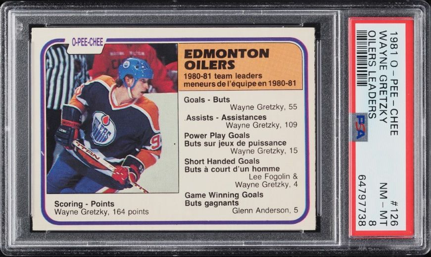 1981 O-Pee-Chee Hockey Wayne Gretzky TEAM LDRS #126 PSA 8 NM-MT